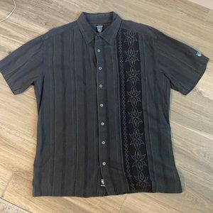 Kuhl Gray Casual Button Down Shirt with Textured Stripes